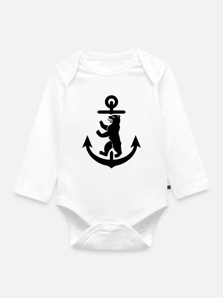Berlin Anker Wappen, Berlin Shirt - Baby Bio-Langarm-Body - Weiß