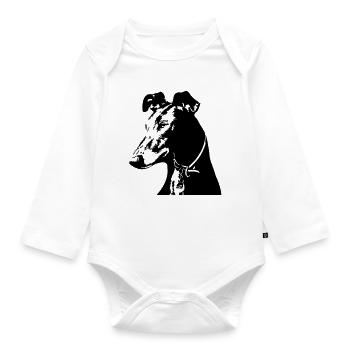 Galgo Kopf - Baby Bio-Langarm-Body - Weiß - Vorne