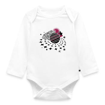 Disco lights with 3D star, disco ball and diamond - Organic Longsleeve Baby Bodysuit - white - Front