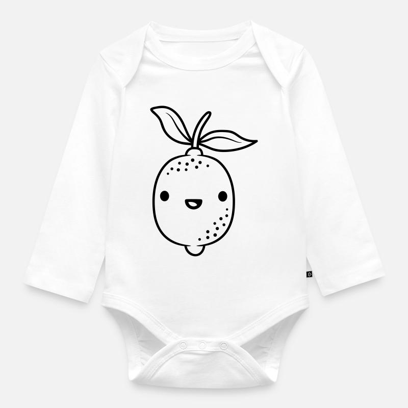 Dessin animé kawaii citron - Body Bébé bio manches longues - blanc