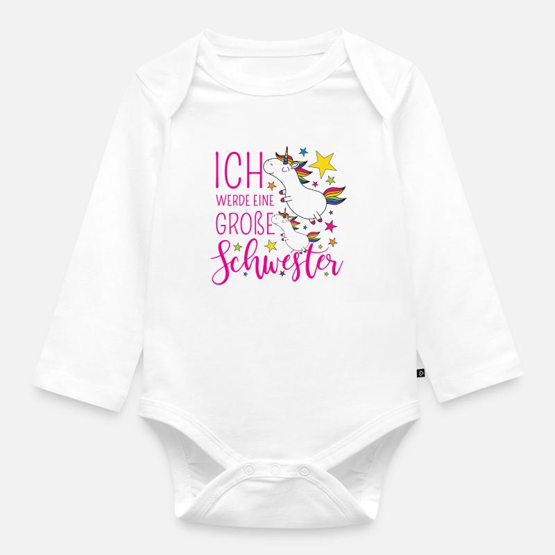 Große Schwester Einhorn Einhörner pink Sterne bunt - Baby Bio-Langarm-Body - Weiß