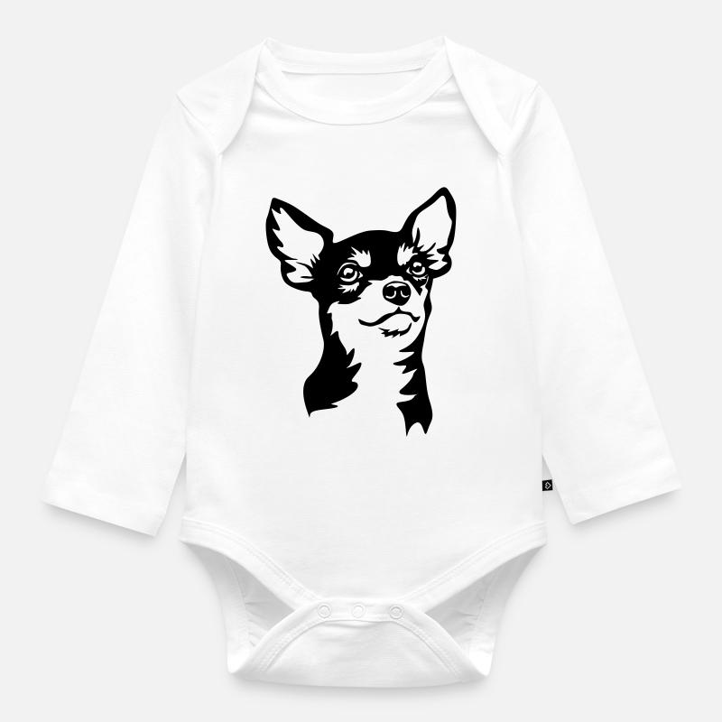 Tête de Chihuahua - Body Bébé bio manches longues - blanc