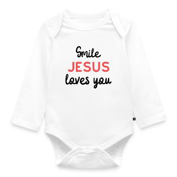 Jésus aime, cadeau, Jésus, foi, Dieu - Body Bébé bio manches longues - blanc - Devant
