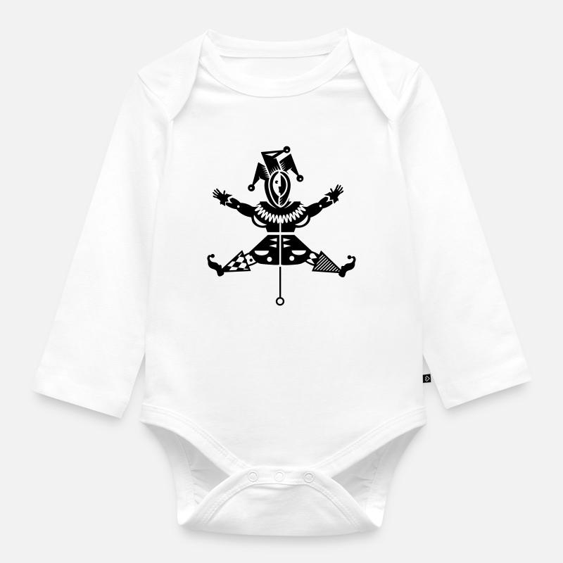 Jumping jack with jester hat - Organic Longsleeve Baby Bodysuit - white