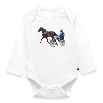 Trabrennen Traber Motiv - Baby Bio-Langarm-Body - Weiß - Vorne