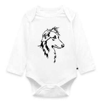 Long hair whippet head - Organic Longsleeve Baby Bodysuit - white - Front