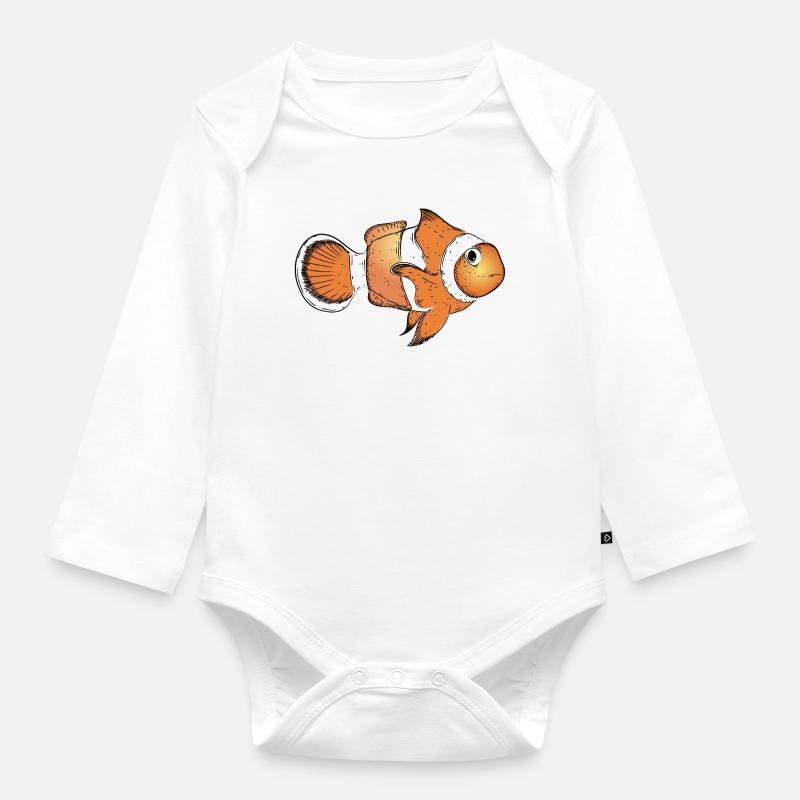 gezeichneter Clownfisch in leuchtend orange - Baby Bio-Langarm-Body - Weiß