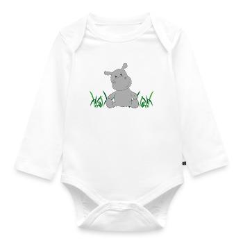 Nilpferd auf Wiese - Baby Bio-Langarm-Body - Weiß - Vorne