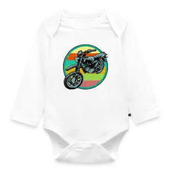 Retro Moped Relief Patch 3D used look - Organic Longsleeve Baby Bodysuit - white - Front
