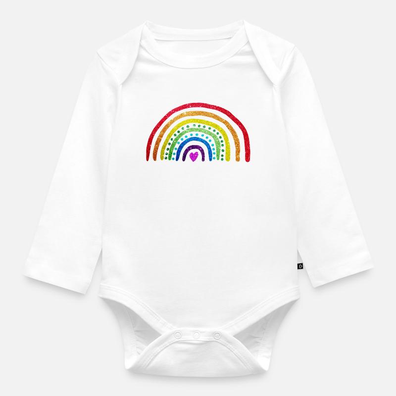Arc en ciel paillettes - Body Bébé bio manches longues - blanc