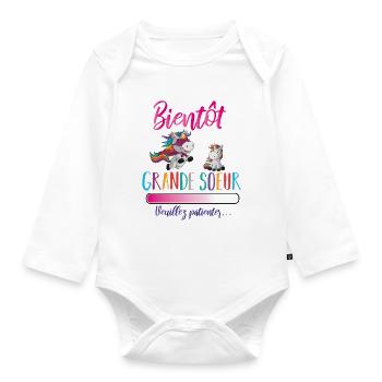 bientôt grande soeur licorne - Body Bébé bio manches longues - blanc - Devant