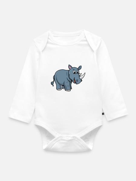 Nashorn - Baby Bio-Langarm-Body - Weiß