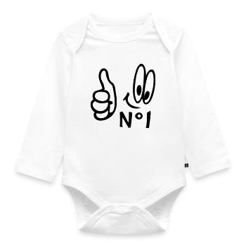 Number One, Comic - Baby Bio-Langarm-Body - Weiß - Vorne