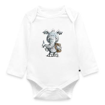 Schulkind Elefant I Einschulung Geschenk - Baby Bio-Langarm-Body - Weiß - Vorne