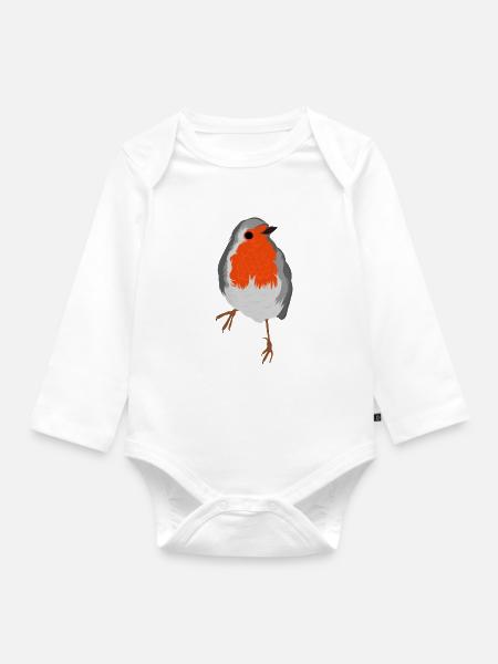 Rotkehlchen - Baby Bio-Langarm-Body - Weiß