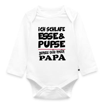 Baby Geburstag Geschenk Essen Schlafen Pupsen Papa - Baby Bio-Langarm-Body - Weiß - Vorne