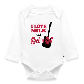 Child Baby Birthday Sayings Milk Rockn Roll - Organic Longsleeve Baby Bodysuit - white - Front