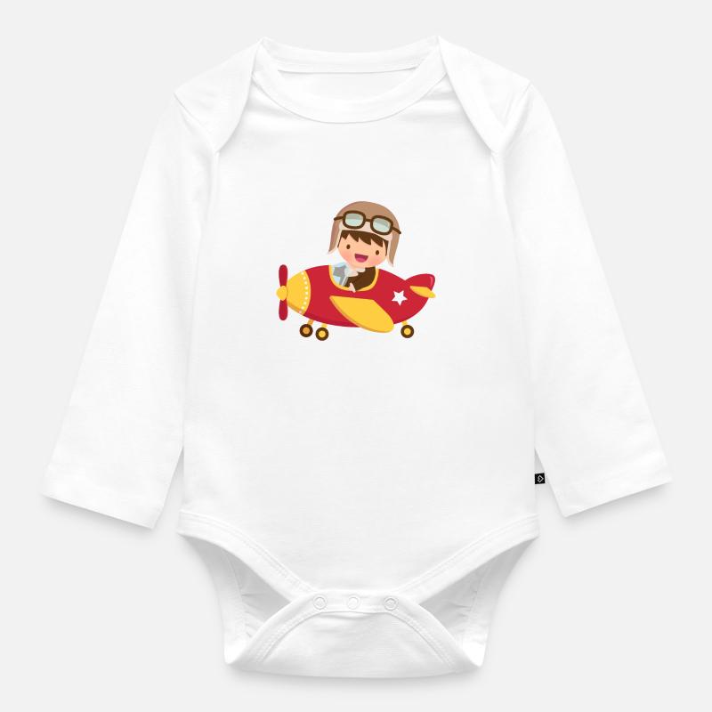 Netter Fliegerpilotjunge - Baby Bio-Langarm-Body - Weiß