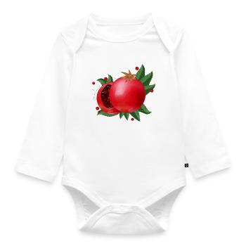 blutrote geöffnete Granatäpfel mit Blätter - Baby Bio-Langarm-Body - Weiß - Vorne