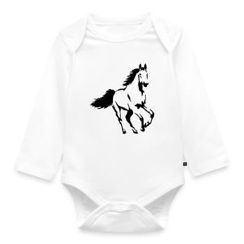 Pferd Tier Hengst Stute Fohlen - Baby Bio-Langarm-Body - Weiß - Vorne