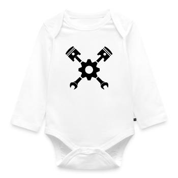 Piston key crossed with gear - Organic Longsleeve Baby Bodysuit - white - Front