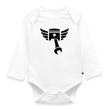 Piston key emblem with wings - Organic Longsleeve Baby Bodysuit - white - Front