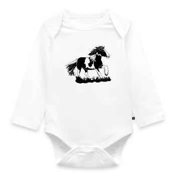 Noble Tinker galloping equestrian horses - Organic Longsleeve Baby Bodysuit - white - Front