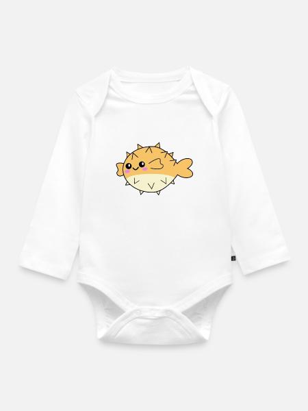 Kugelfisch niedliches Tier - Baby Bio-Langarm-Body - Weiß