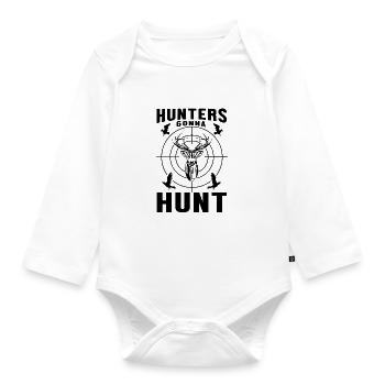 Monochrome minimalist hunting illustration - Organic Longsleeve Baby Bodysuit - white - Front