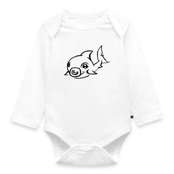 cute baby shark black - Organic Longsleeve Baby Bodysuit - white - Front