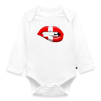 Schweiz Flagge Lippen Mund Heimat Kreuz - Baby Bio-Langarm-Body - Weiß - Vorne