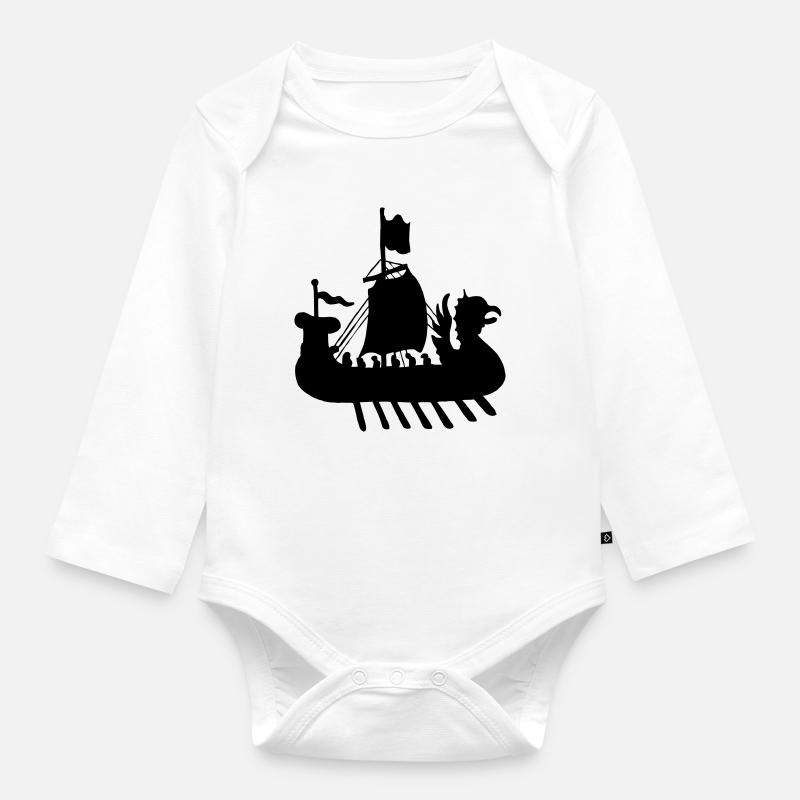 Wikingerboot Schiff Schattenbild - Baby Bio-Langarm-Body - Weiß