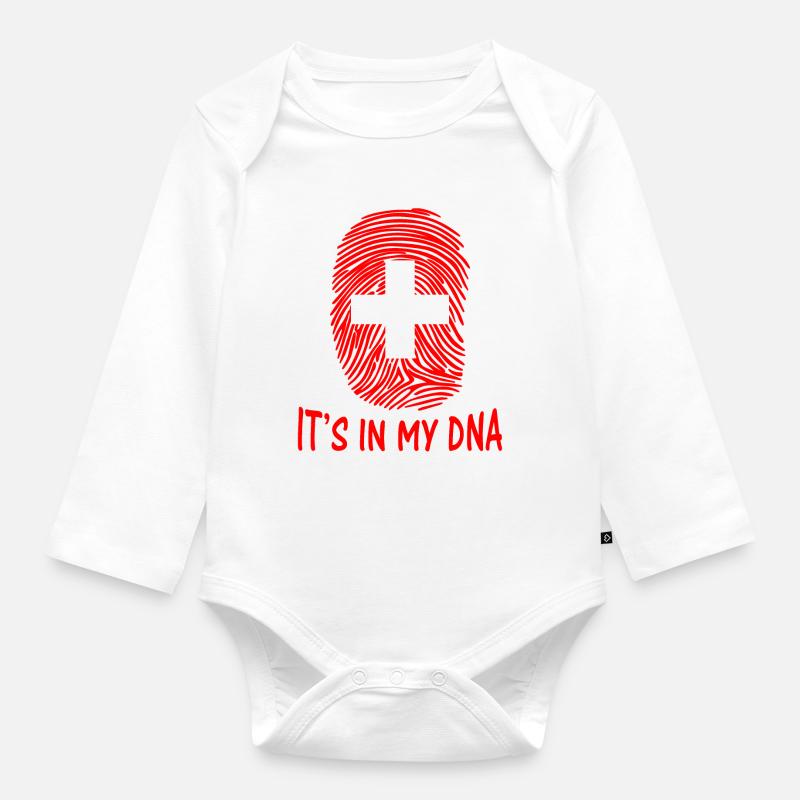 drapeau de la Suisse c'est dans mon ADN Schweiz Suisse - Body Bébé bio manches longues - blanc