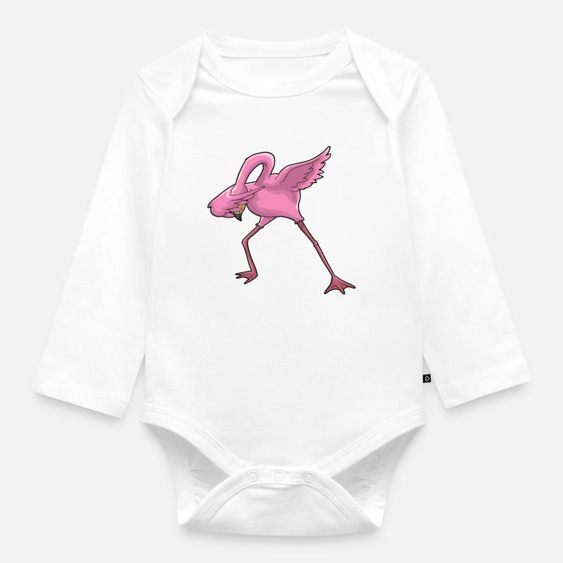 Flamingo Dabbing - Baby Bio-Langarm-Body - Weiß
