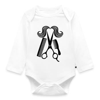 Für Friseursalon mit Schere, zwei Kämmen und einem Schnurrbart - Baby Bio-Langarm-Body - Weiß - Vorne