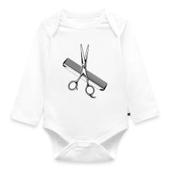 schere kamm stylist symbol - Baby Bio-Langarm-Body - Weiß - Vorne