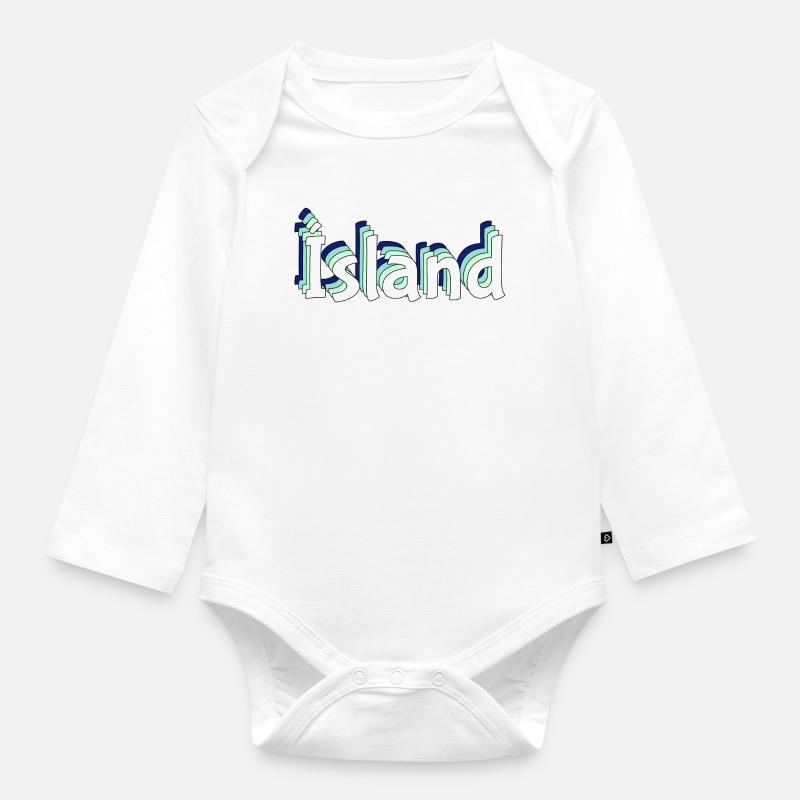 Islande – Lettrage tropical 3D - Body Bébé bio manches longues - blanc