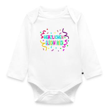 Congratulations - Confetti - Organic Longsleeve Baby Bodysuit - white - Front