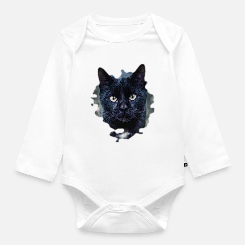 black cat chat noir - Body Bébé bio manches longues - blanc