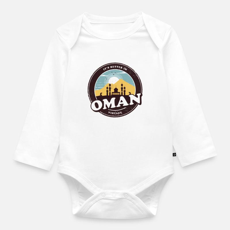 Oman Vintage Mosquée Design - Body Bébé bio manches longues - blanc