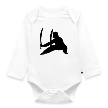 Pratiquant de Kung Fu avec deux épées - Body Bébé bio manches longues - blanc - Devant