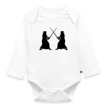 Kendo deux Kendoka en mode combat figures d’ombre - Body Bébé bio manches longues - blanc - Devant