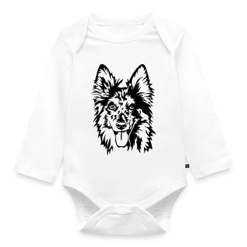 Tiger (old German herding dog) head - Organic Longsleeve Baby Bodysuit - white - Front