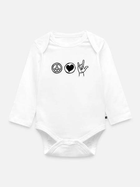 Peace Love Rock 'n' Roll Musikliebhaber - Baby Bio-Langarm-Body - Weiß