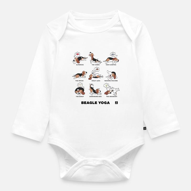BEAGLE YOGA - Baby Bio-Langarm-Body - Weiß