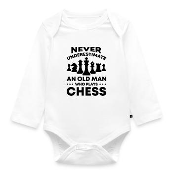 old man chess - Organic Longsleeve Baby Bodysuit - white - Front