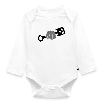 Fist holds engine piston - Organic Longsleeve Baby Bodysuit - white - Front