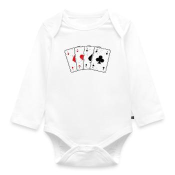 Karo- Herz- Pik- Kreuz-As Kartenspiel Poker Profi - Baby Bio-Langarm-Body - Weiß - Vorne