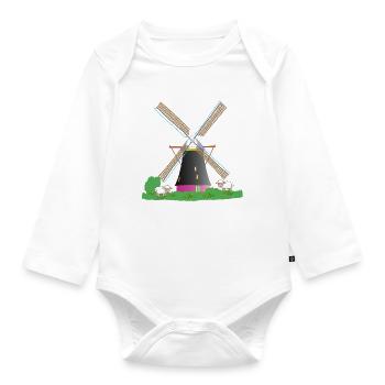Windmill with sheep - Organic Longsleeve Baby Bodysuit - white - Front