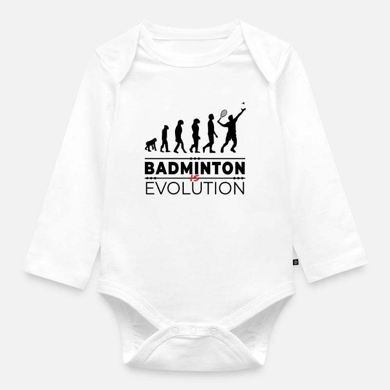 Badminton is evolution - Message Humour Parodie - Body Bébé bio manches longues - blanc